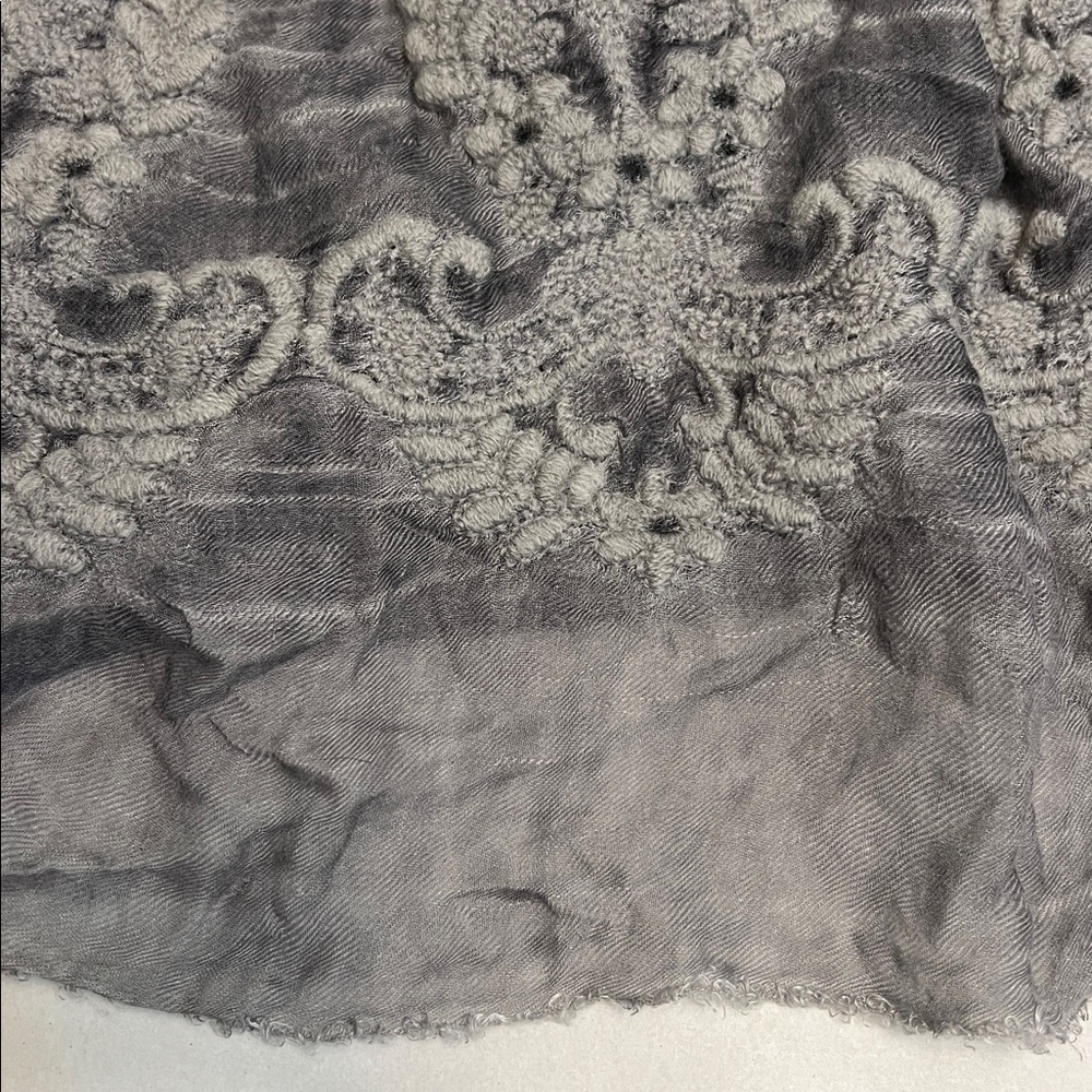 DONCASTER GRAY SOFT EMBROIDERED LARGE SCARF - Picture 7 of 8